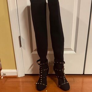 Valentino Black Over the Knee Studded Boots